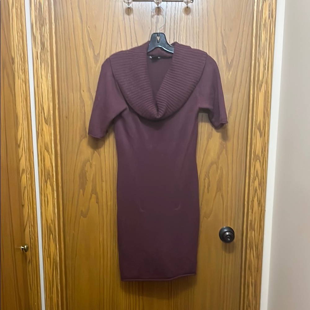 Holt Renfrew Cashmere Plum Sweater Dress with Cowl Neck